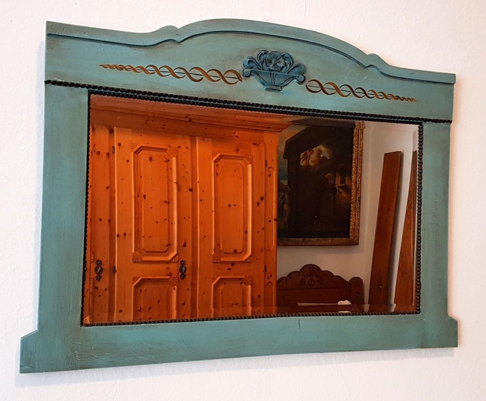 Antiker Spiegel aus Bayern Bauernhaus Alpen Tirol Alm Hütte Blau wie Voglauer