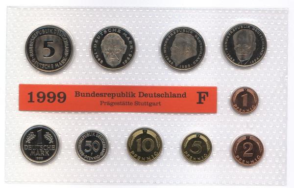 DM Kursmünzensatz von 1999, Münzstätte : alle Münzen von Stuttgart (F)