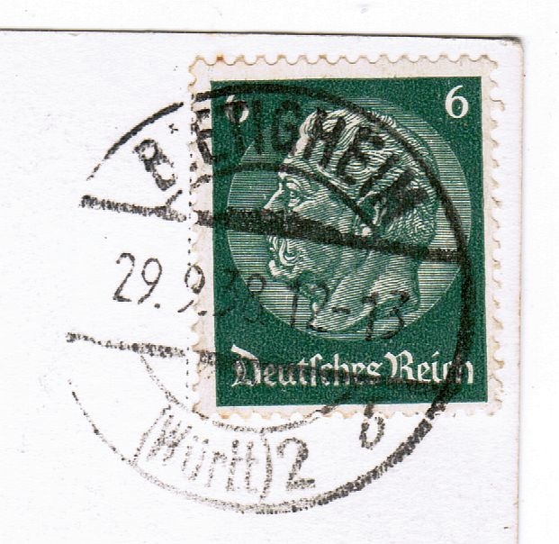 Briefmarke Deutsches Reich Hindenburg 6 Pfg auf AK, no PayPal