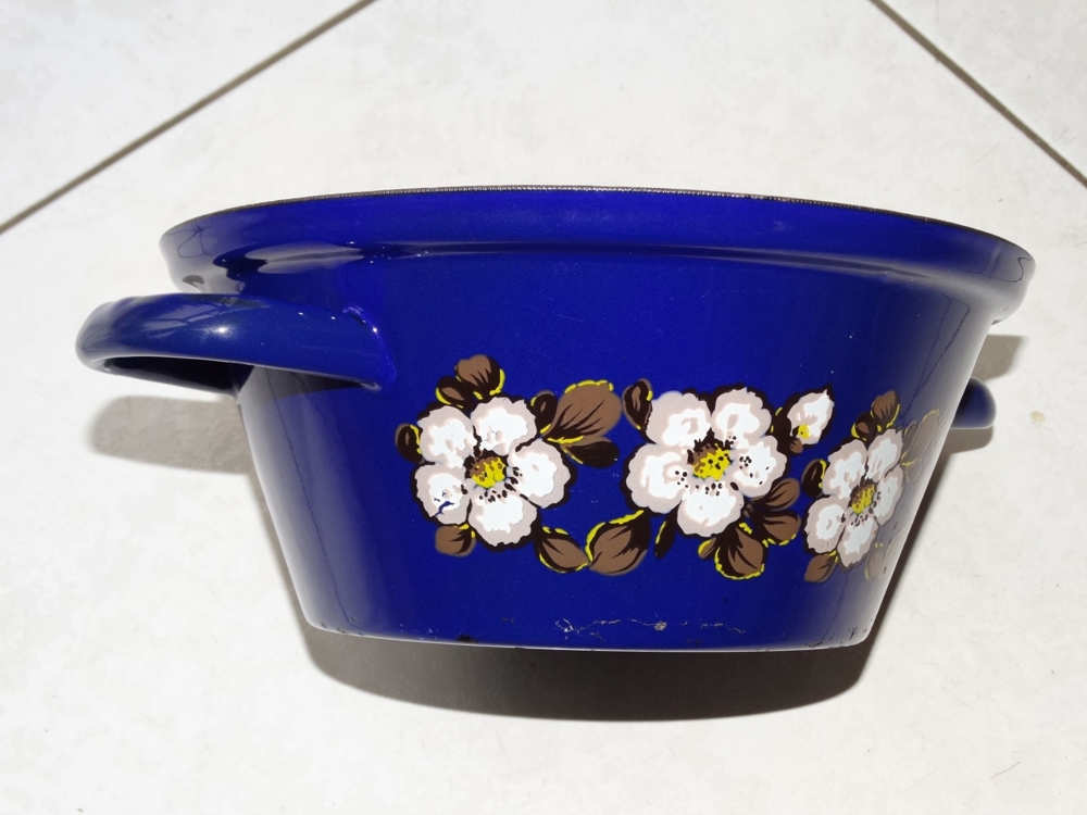 Emaille Topf Blau als Deko , Blumentopf , Blumen motiv , 22cm