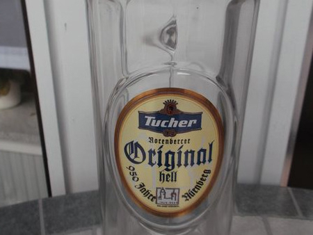 Bierkrug, Bierseidl, Glaskrug von Tucher 950 Jahre Nürnberg