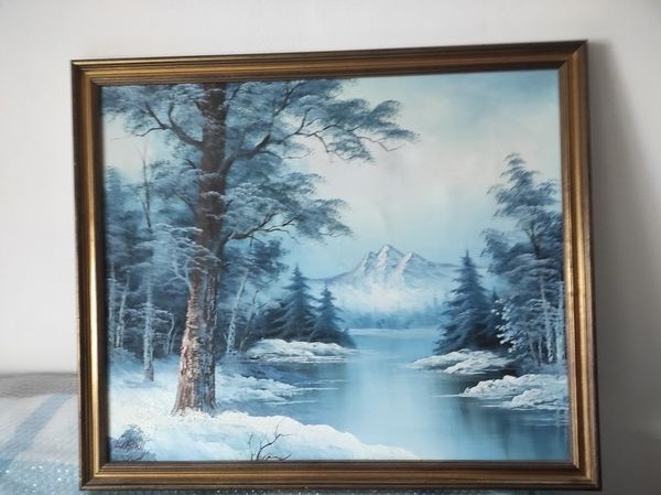 Schönes Gemälde "Winterlandschaft" auf Leinwand mit Rahmen