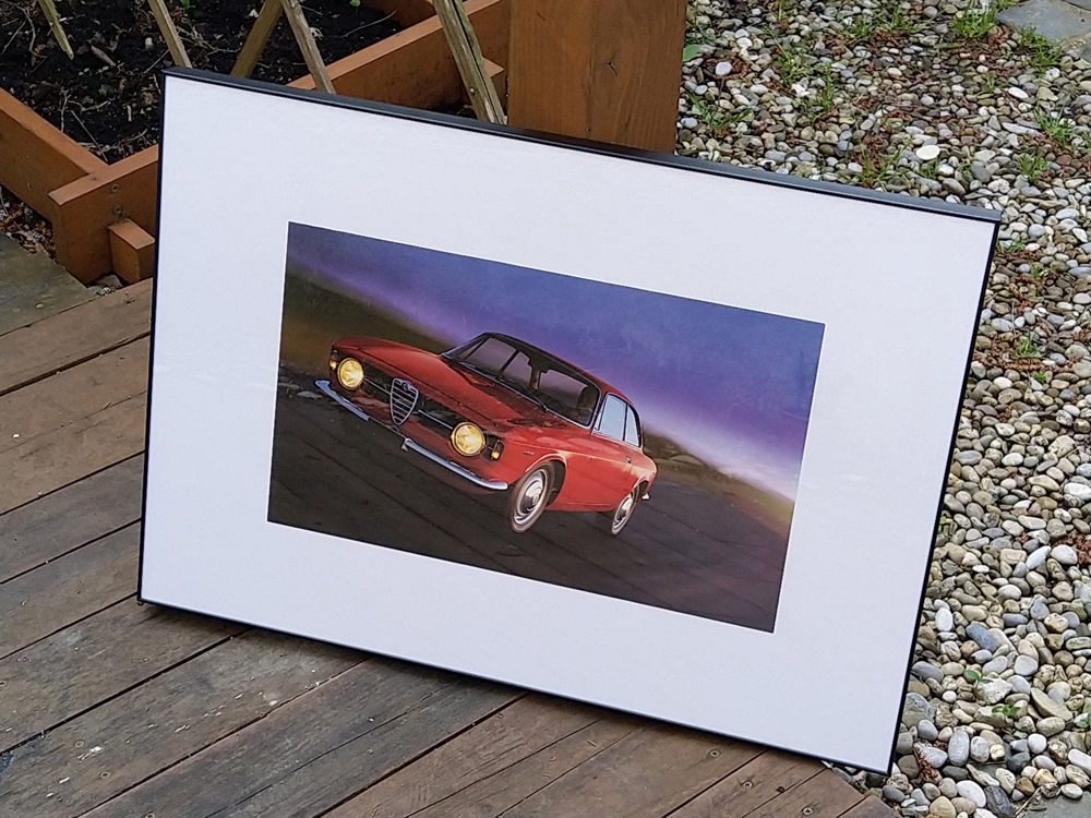 Oldtimer Wandbild Bild Alfa Romeo GT Junior gerahmt im Bilderrahmen Alurahmen