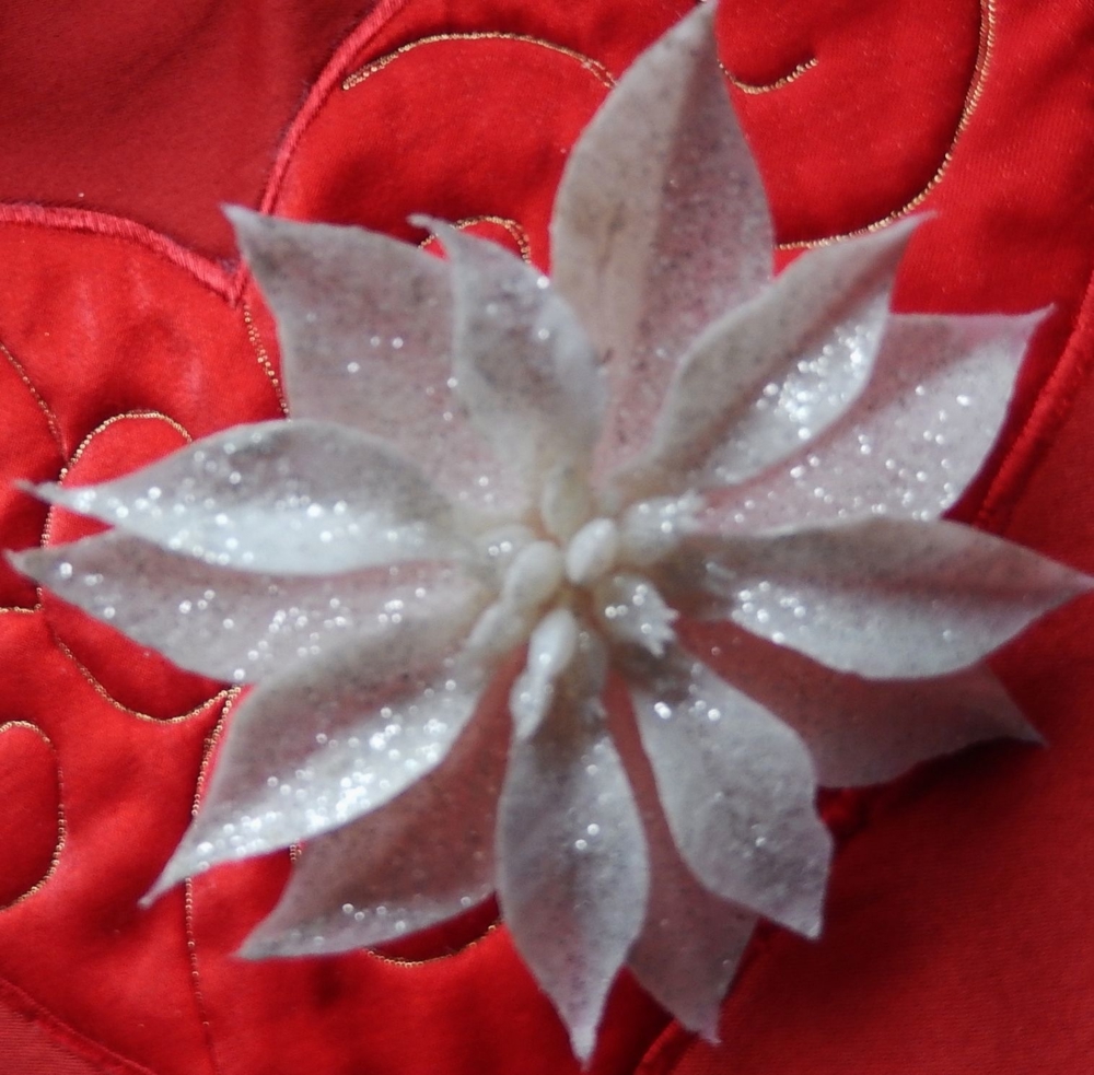 Ansteckblüte /Deko-Blüte Christrose weiß Silberglitter mit Clips