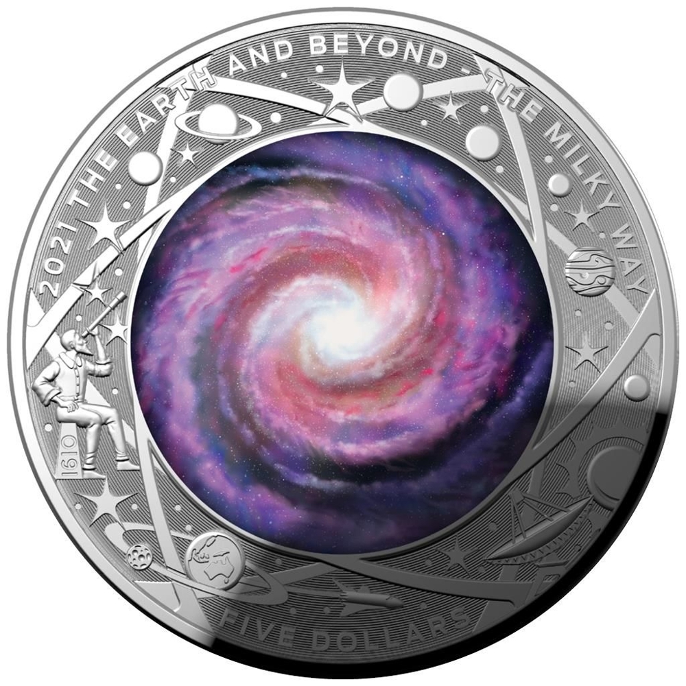 Australien: 5 Dollar-Serie Earth and Beyond Die Milchstraße 1 oz. Silber Gewölbt in PP-sehr rar !