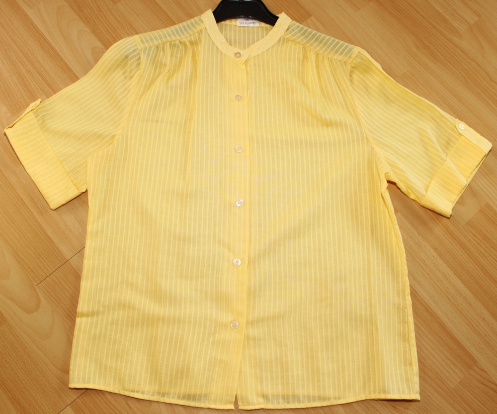 Bluse - Gr. 40 gelb Kurzarm mit Umschlag - transparente Streifen