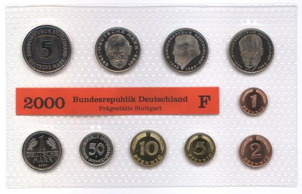DM Kursmünzensatz von 2000, Münzstätte: alle Münzen Stuttgart (F)