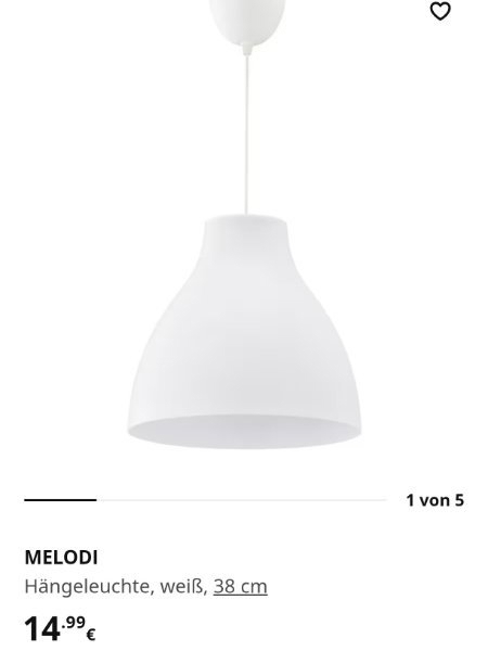 IKEA MELODI Hängelampe/Deckenlampe weiß 