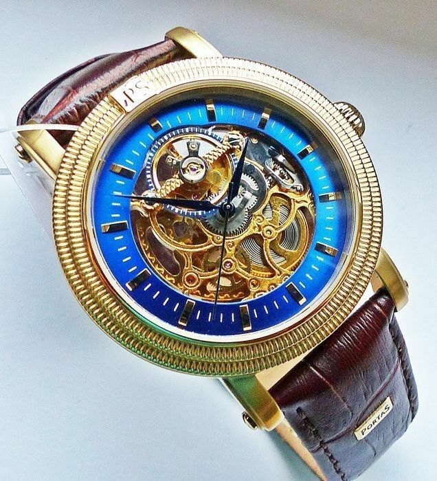 Portas - Werdau Gold-Blau Skeleton Automatic Herren Armbanduhr