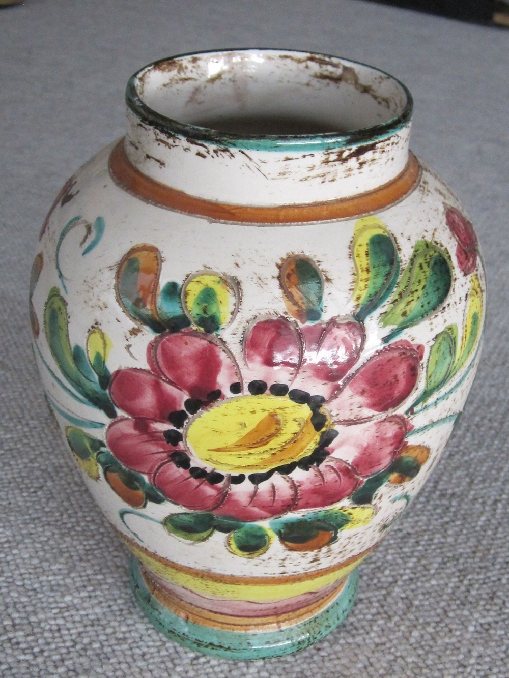 Ton- Vase, bunt, 20 cm hoch