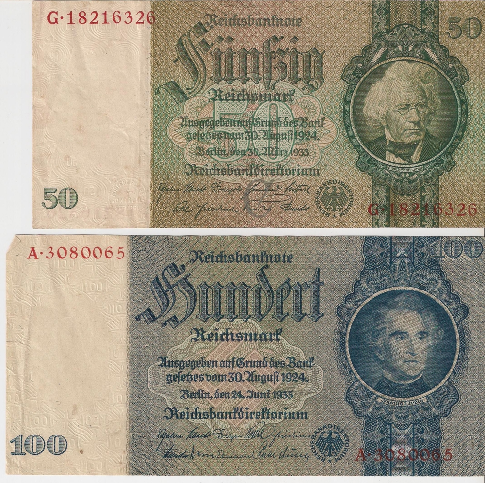 50 und 100 Reichsmark Reichsbanknote 1933