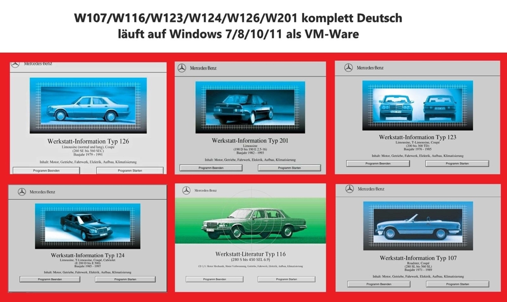 Mercedes WIS für W107/ W116/ W123/ W124/ W126/ W201 Deutsch USB-Stick