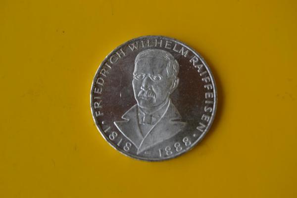 Verkaufe Silber-Gedenkmünze Bundesrepublik Deutschland 5 DM, Friedrich Wilhelm Raiffeisen