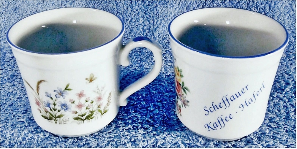 2 x Kaffeetassen / Kaffeebecher - Scheffauer Kaffee-Haferl - Porzellan mit Blumenmuster