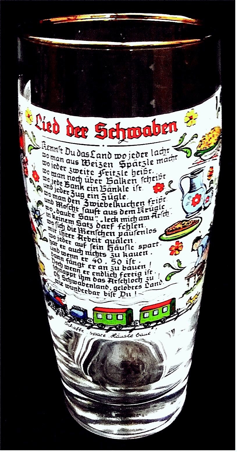 Bierglas mit Bildern + Text : Lied der Schwaben - ca. 0,5 Liter Volumen