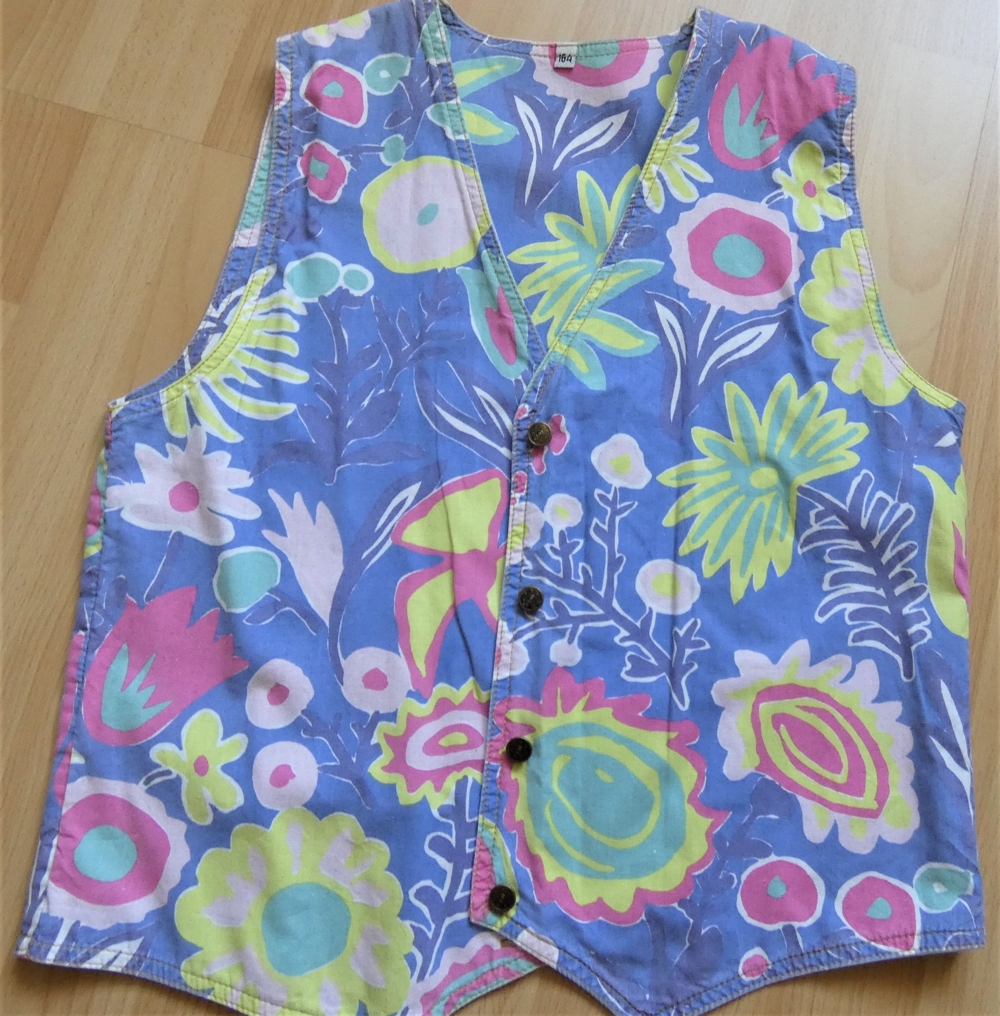 Jeans-Wende-Weste Gr. 164 uni blau u. geblümt