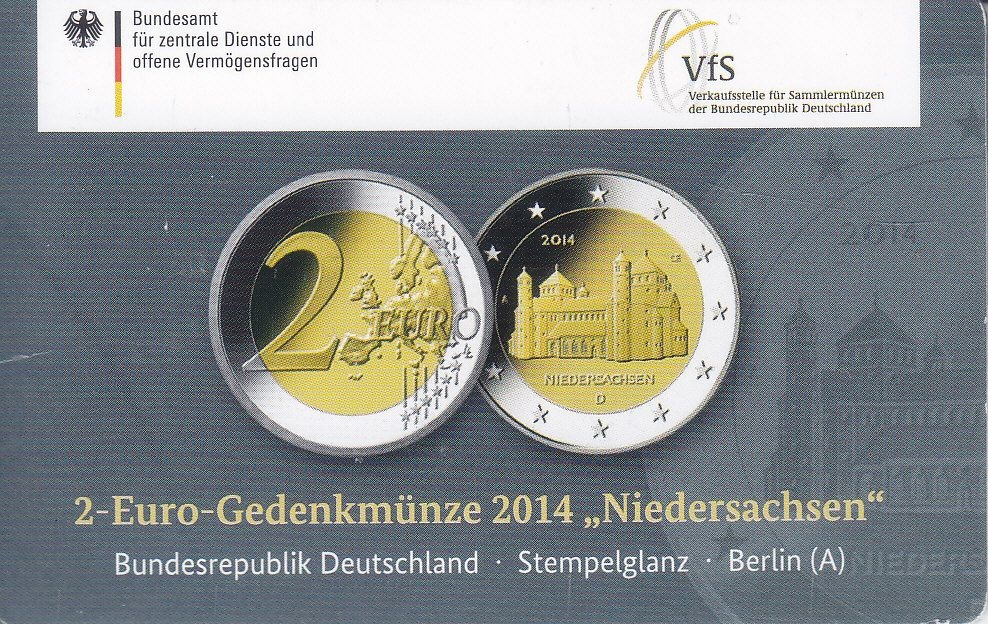 2 Euro Bundesland Niedersachsen - Original Coincard 2014 - Prägebuchtabe D