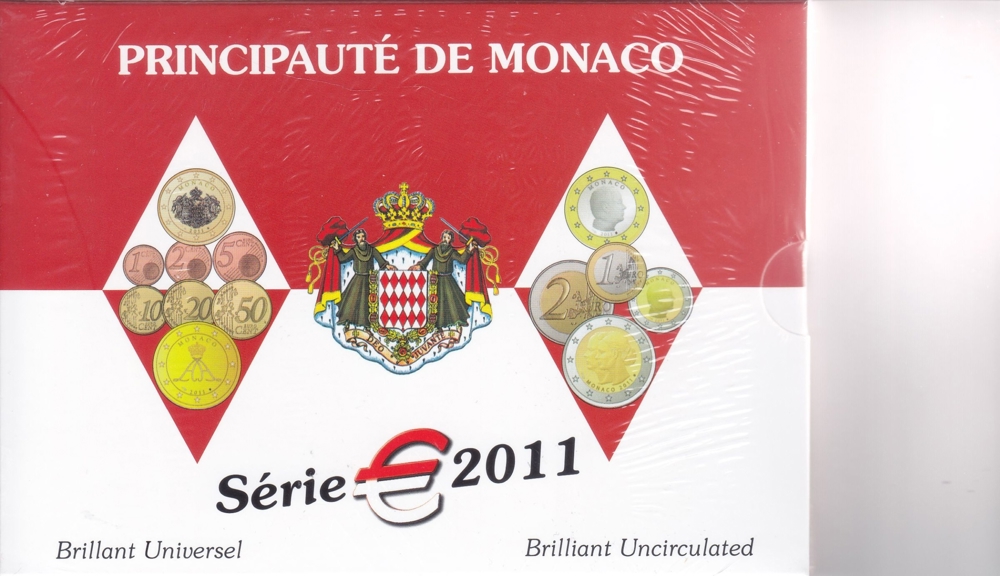 Monaco Kursmünzsatz 2011 BU brilliant uncirculiert im Original Folder (Rarität)