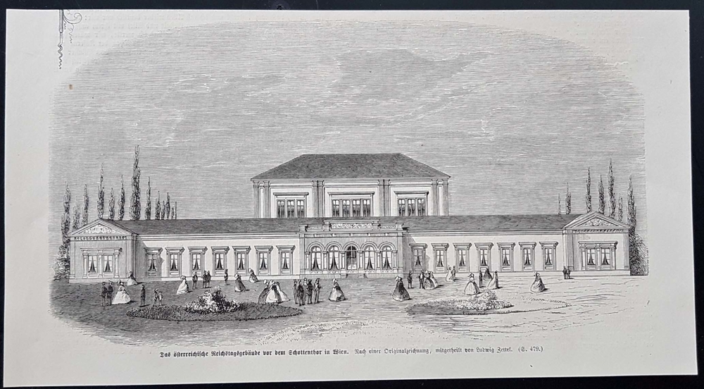 IK27 Reichstagsgebäude in Wien Holzstich um 1860 antik
