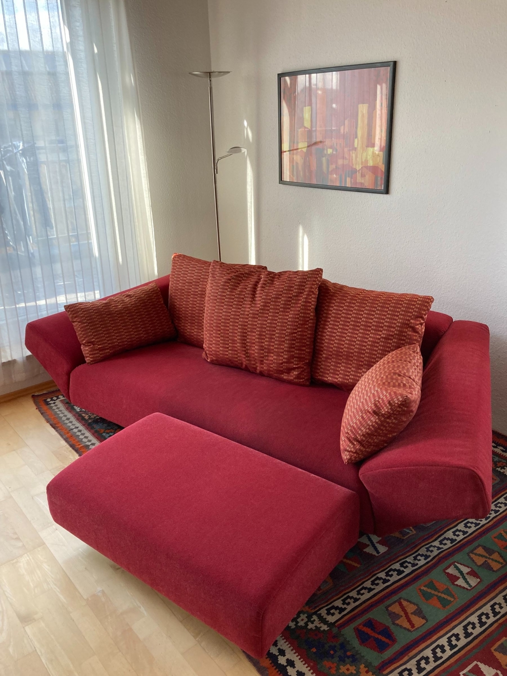 Sofa - ausgefallener, sehr bequemer, rubinroter Rolf Benz Designer Dreisitzer - kaum benutzt !