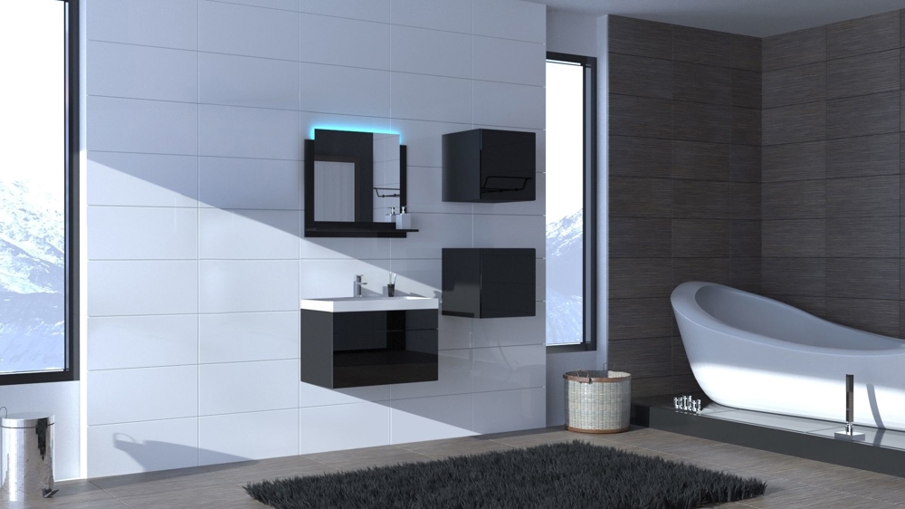 Badezimmermöbel Badmöbel Badeschrank Badezimmerschrank Hochglanz Alius 28