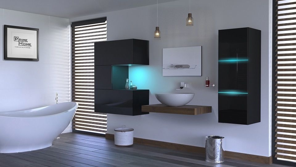 Badezimmermöbel Badmöbel Badeschrank Badezimmerschrank Hochglanz Alius 48