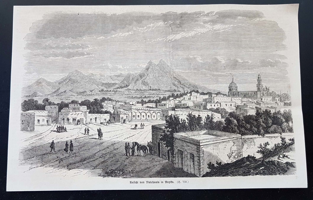 Ansicht von Matehuala in Mexiko Holzstich um 1860 antik