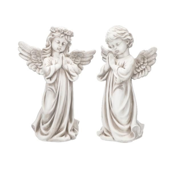 Engel Paar Figuren Junge und Mädchen, stehend und betend mit Engelflügeln. 2 Modelle, 2 Stück