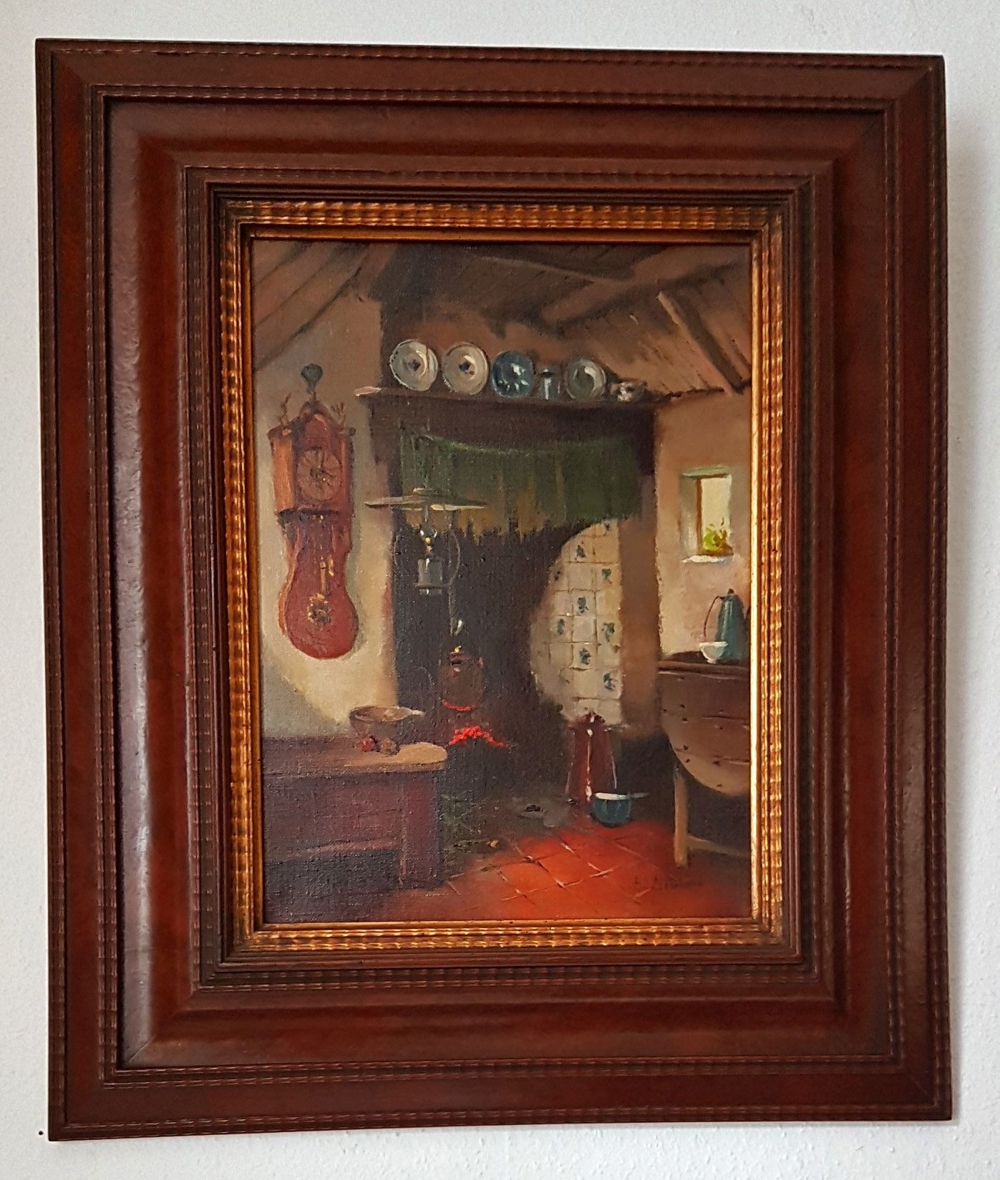 Ölgemälde Niederland signiert Provinzielles Interieur Holland Fliesen Landhaus Ölgemälde Niederland signiert Provinzielles Interieur Holland Fliesen Landhaus