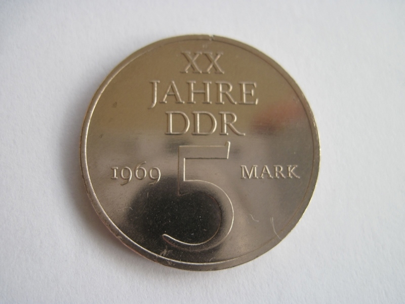 Münze 5 Mark 1969 Gedenkmünze XX 20 Jahre DDR seltene Materialprobe