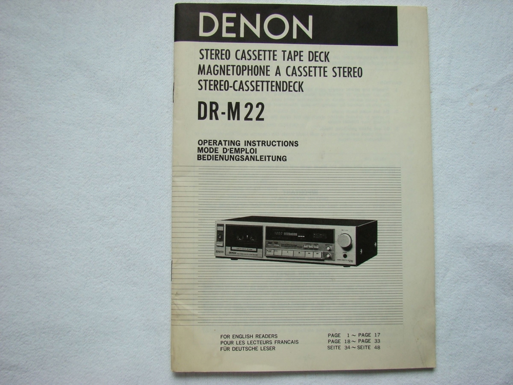 Original Bedienungsanleitung Denon DR-M22 Stereo Kassettenrecorder Tape Deck