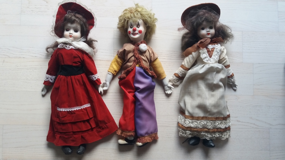 3 Puppen Clown Konvolut alt antik