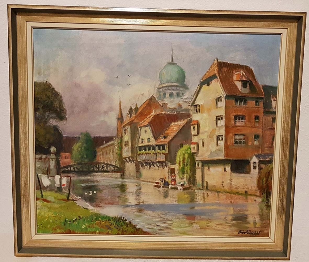 Ölgemälde alte Synagoge Nürnberg Jude Judentum Altstadt 1874 Hans Sachs Platz