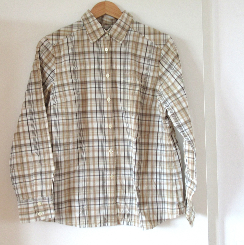 NEUWERTIGE langärmel. braunbeige karierte Bluse Schöffel Gr. 40