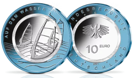 10 Euro - Gedenkmünze 2021, Auf dem Wasser , mit Polymerring, Prägebuchstabe A (Berlin), Stempelgl.