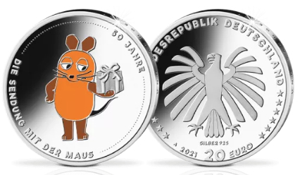 20 Euro - Gedenkmünze 2021, 925er Silber, 50 Jahre Die Sendung mit der Maus