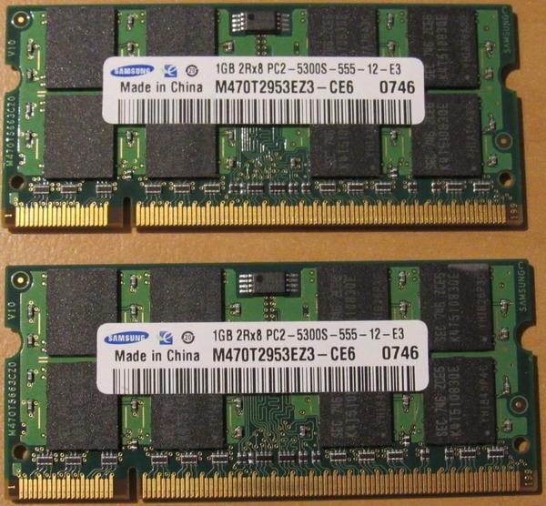 Notebookspeicher 2 GB DDR2 SO-DIMM (2x 1 GB) für aktuelle Betriebsysteme !!