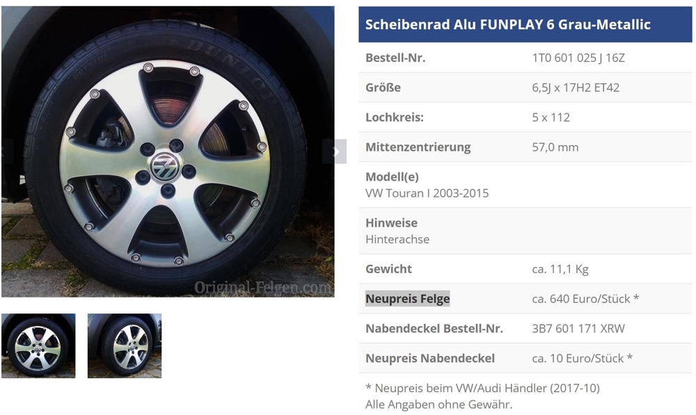 Sommerreifen auf VW Touran LM Felgen FunPlay