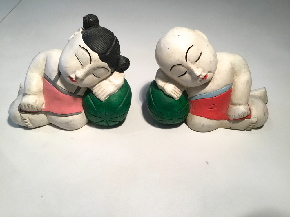 2er-Set, chinesische schlafende Kinder , Opiumruhekissen