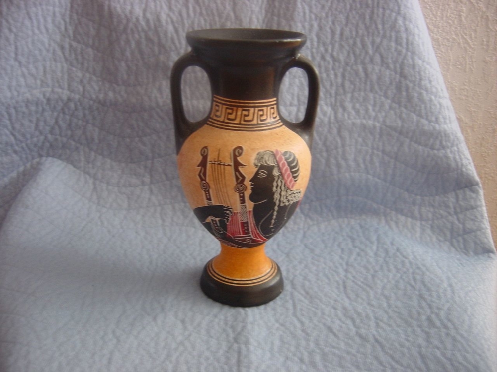 Handgefertigte griechische Amphore-Vase Frau mit Harfe Hand Made