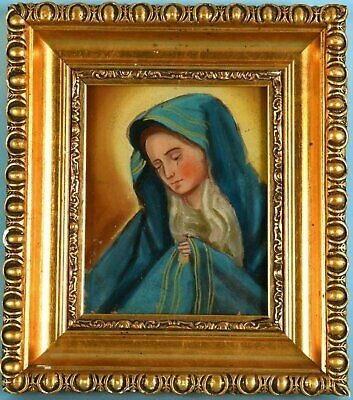 Trauernde Maria 19. Jhdt. Heilige Hinterglas Malerei Exvoto Votiv Klosterarbeit Jesus Christus