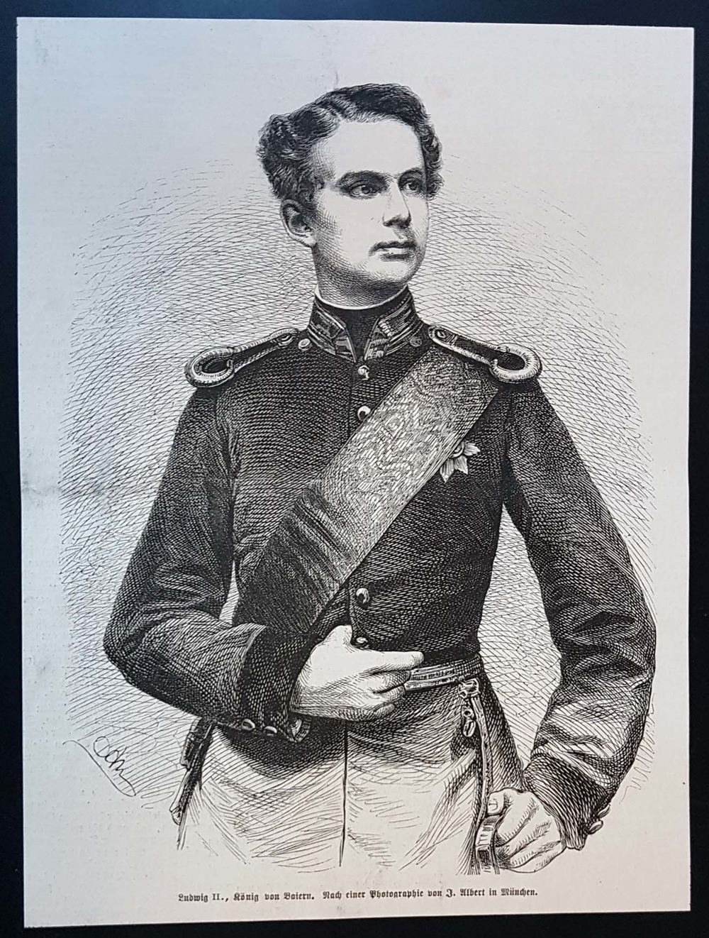 König Ludwig II. von Bayern Holzstich um 1860 antik King Ludwig II of Bavaria
