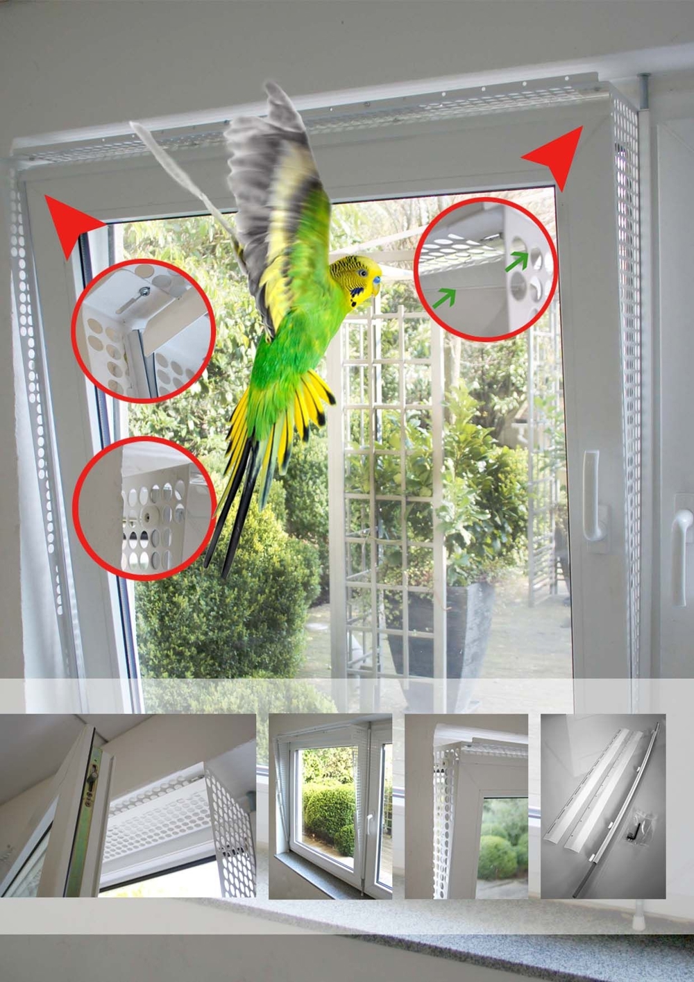 Kippfensterschutz für Vögel, OHNE BOHREN OHNE KLEBEN, System 4 + Welli-Zubehöhr