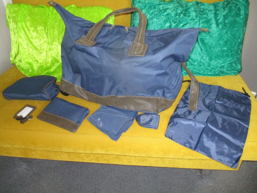 Tasche - Set - mit Rollen - NEU - blau/braun