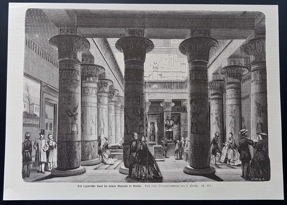 Der ägyptische Saal im neuen Museum in Berlin Holzstich um 1860 antik