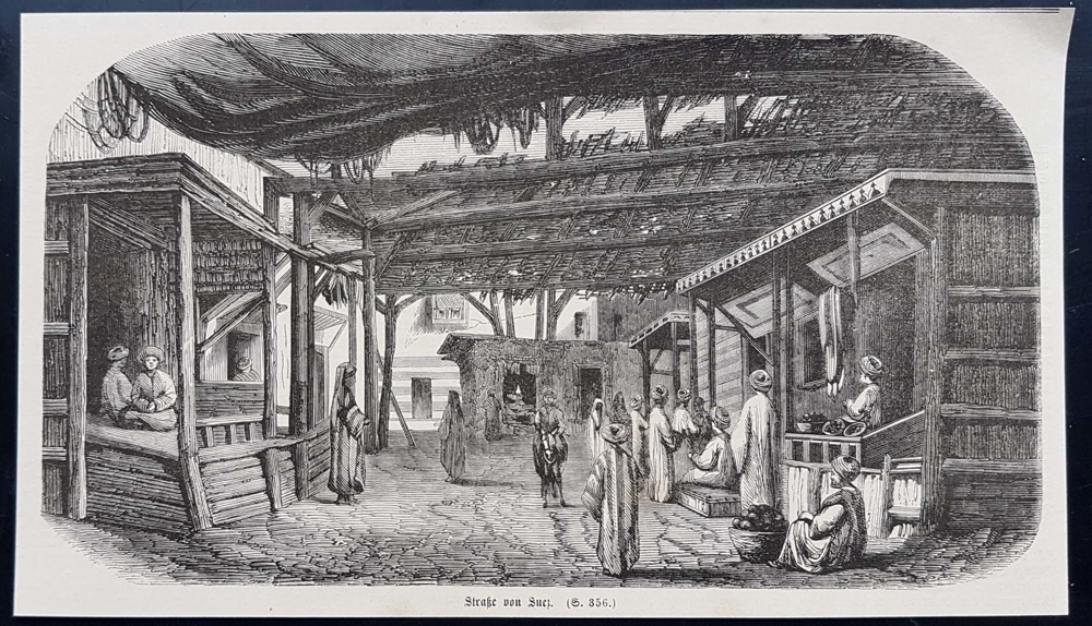Straße von Suez Ägypten Holzstich um 1860 antik Antike Ansicht von Ägypten.
