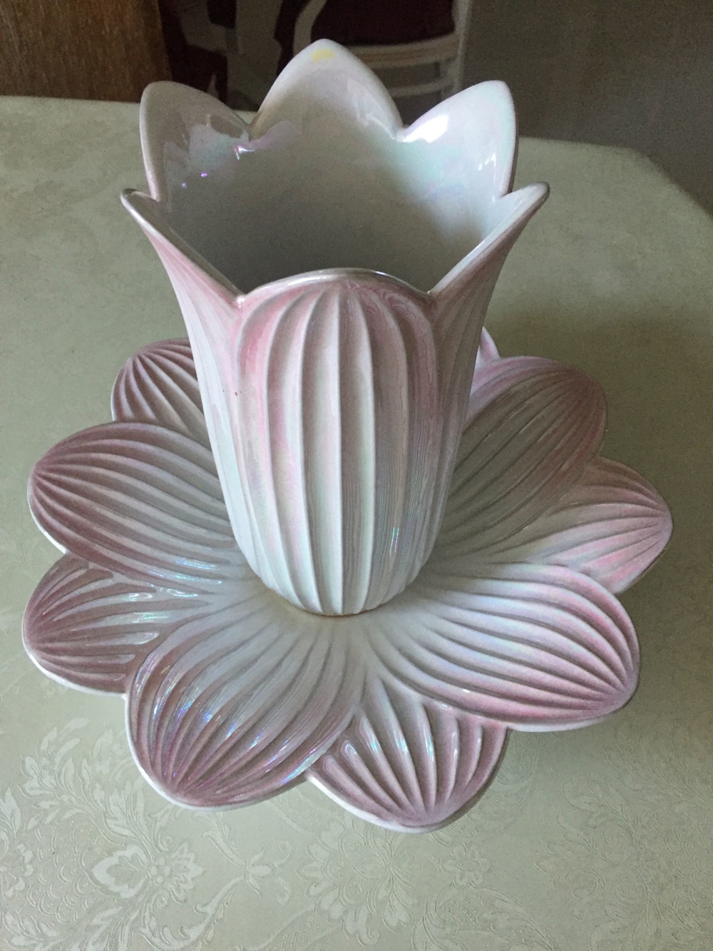 Wunderschöne Keramik Vase mit Unterschale aus Italien