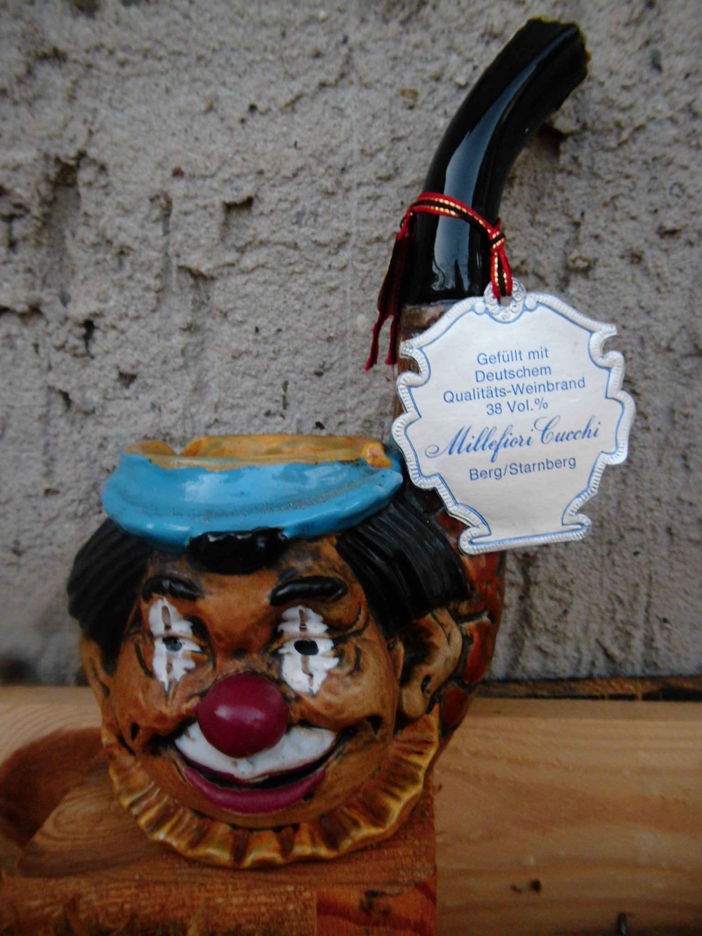 Alte Flasche Deutscher Weinbrand ungeöffnet/ Clown Pfeife/Aschenbecher! MilleFiori