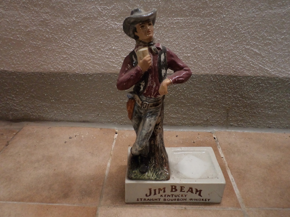 Jim Beam Whiskey Werbefigur Cowboy, Vintage Bar Display Statue 1a Keramik, 32 cm, sehr alt, RAR, 1 a