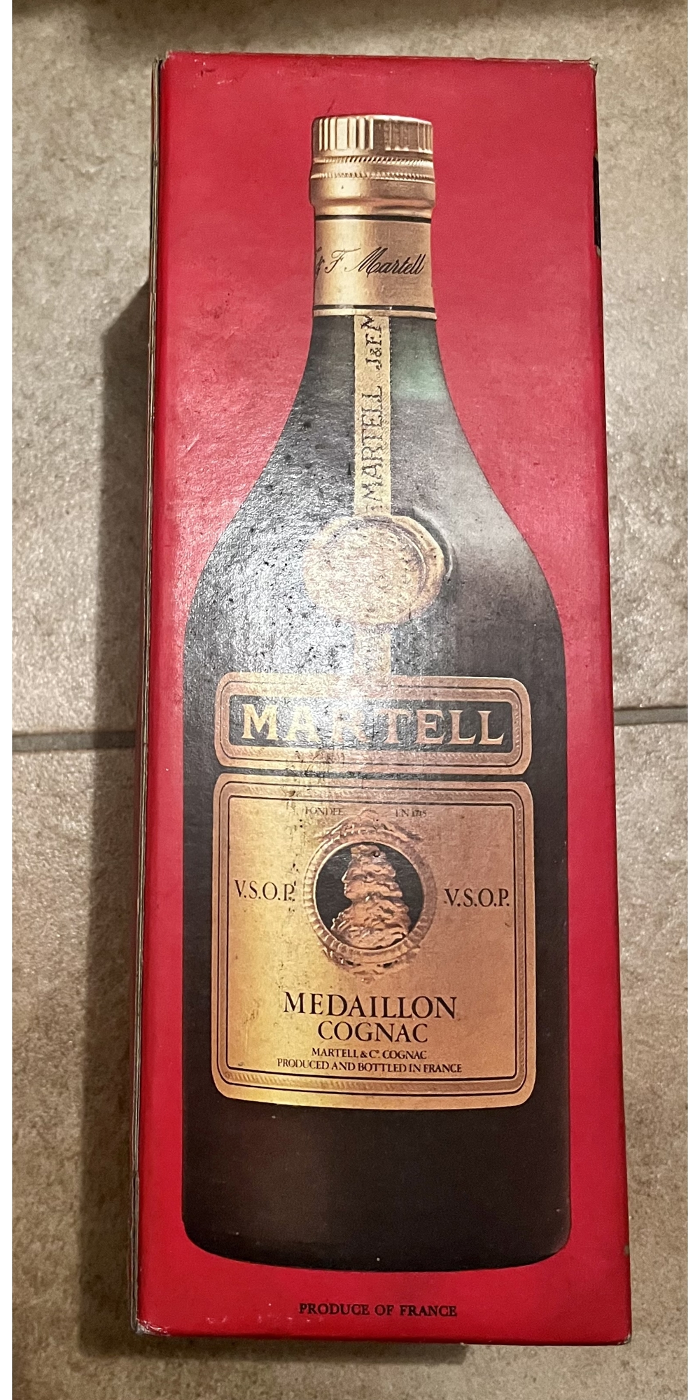 MARTELL & Co Cognac, VSOP, Medaillon, GRANDE FINE COGNAC, 700 ml, RETRO, sehr alt, 1970er Jahre, OVP